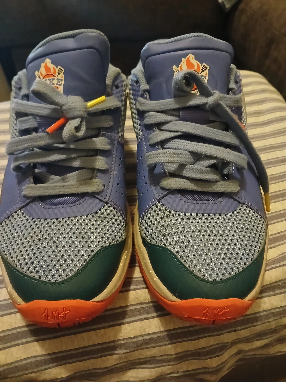 Nike Kids Blue Sneakers with Green and Orange Accents